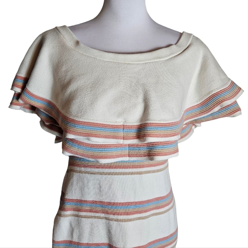 Endless Rose Striped Off Shoulder Ruffle Collar Sweater Dress Sz Large Coquette - Picture 4 of 16